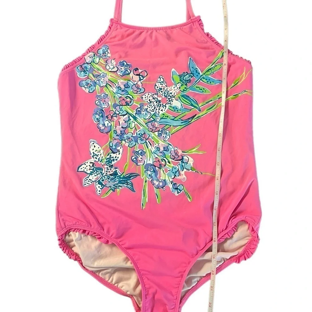 LILLY PULITZER GIRLS PINK FLORAL ONE PIECE SWIMSUIT SIZE 14